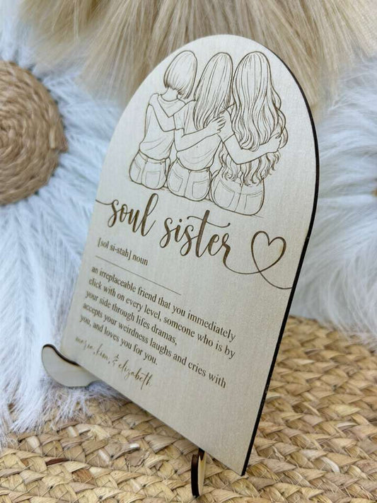 Personalized Soul Sister Sign | Custom Portrait Best Friend Gift, Birthday Gift for Women, Moms & Soul Sisters, Custom Friendship Art