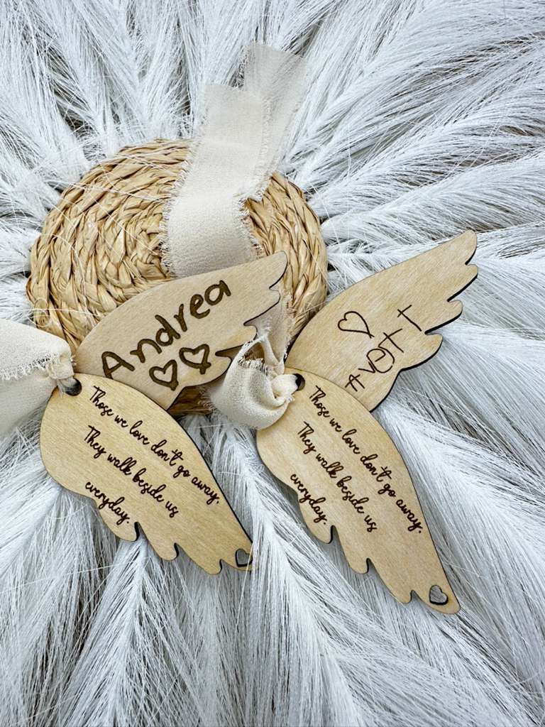 Personalized Memorial Angel Wing Charm | Engraved Sympathy Keepsake | Remembrance Ornament, In Loving Memory Gift, Name or Signature Engraving