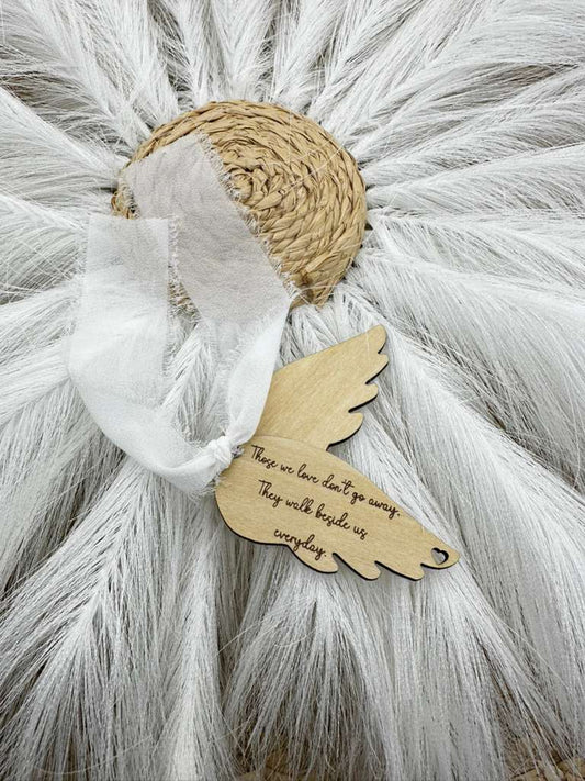 Personalized Memorial Angel Wing Charm | Engraved Sympathy Keepsake | Remembrance Ornament, In Loving Memory Gift, Name or Signature Engraving