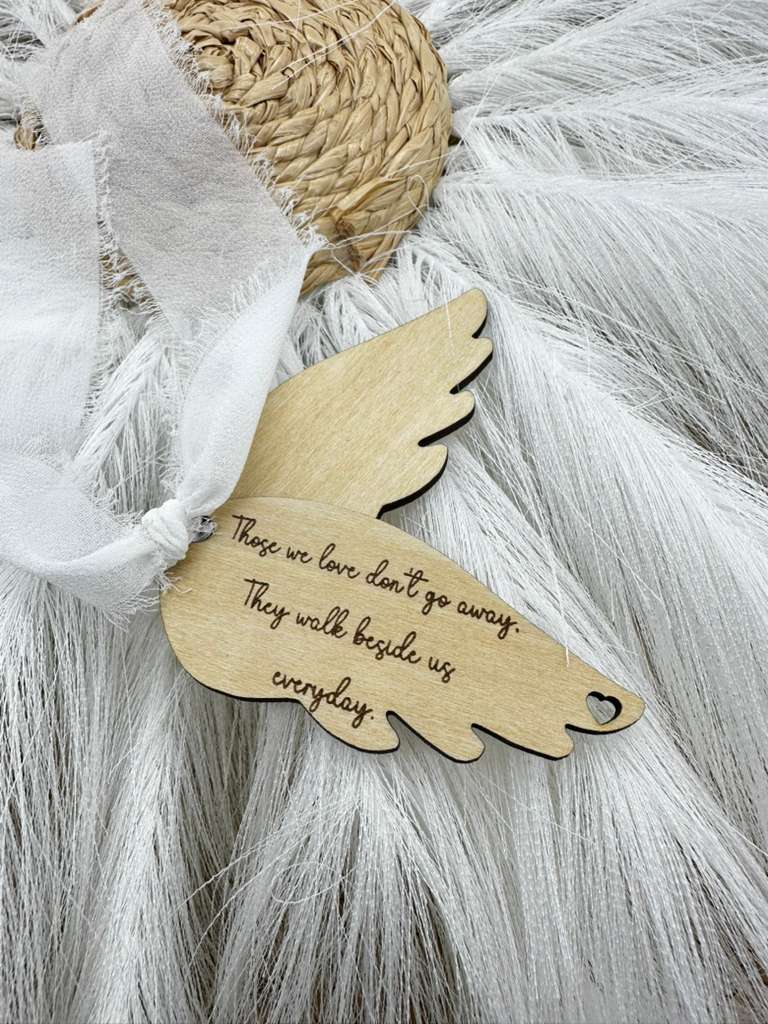 Personalized Memorial Angel Wing Charm | Engraved Sympathy Keepsake | Remembrance Ornament, In Loving Memory Gift, Name or Signature Engraving