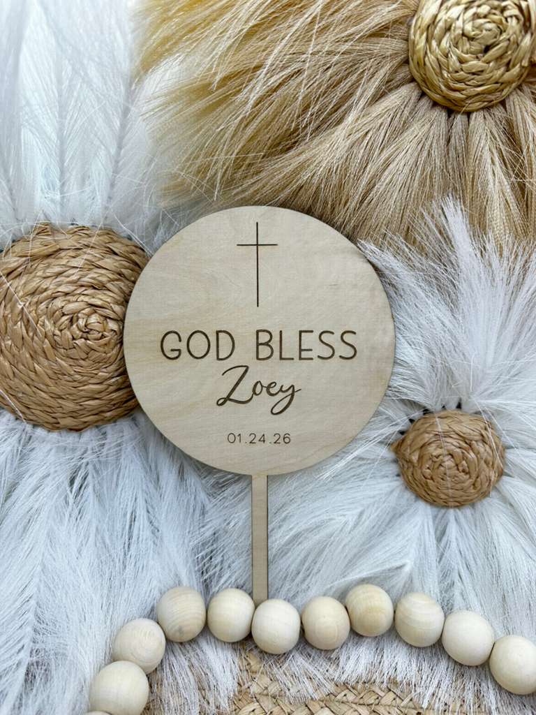 Round Personalized Engraved Cake Topper | Custom Baptism, First Communion & Confirmation Cake Decor | Christian Celebration Keepsake