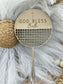 Personalized Round Wood Rattan Cake Topper | Custom Baptism, First Communion & Confirmation Cake Sign | Engraved Christian Topper for Faith Celebrations