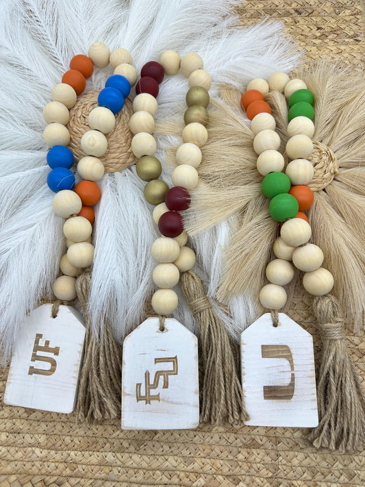 College Color Wood Bead Garland: Dorm Room Decor, Football Fan Spirit