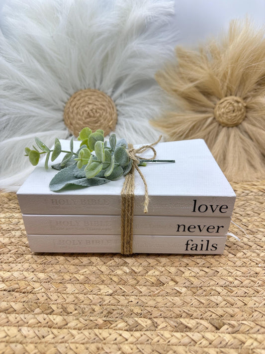 Farmhouse Bible Book Stack: 'Love Never Fails' Decorative Book Set