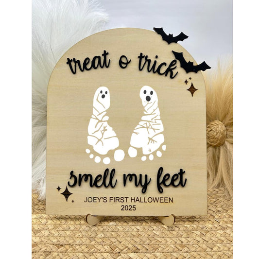 Personalized Halloween Footprint Art Sign: Baby's First Halloween Keepsake