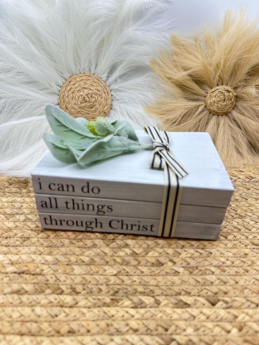 I Can Do All Things Farmhouse Bible Book Stack: Decorative Book Set with Greenery